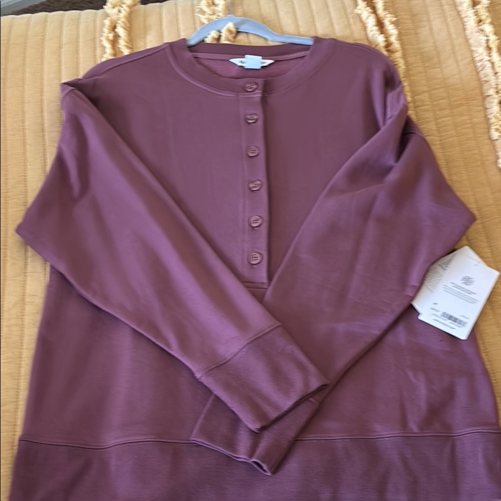 Athleta Purple Relaxed Henley Buttoned Sweatshirt